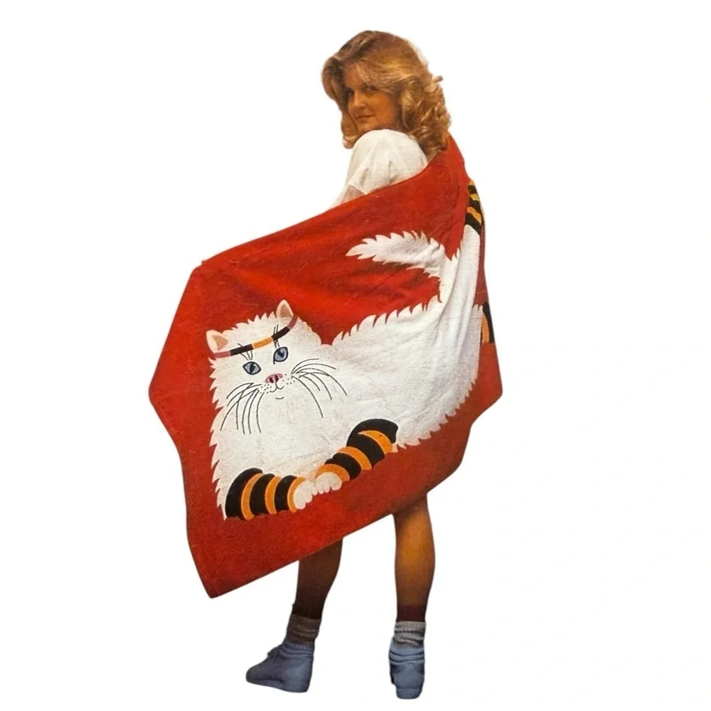 Vintage dead stock Gym Cat Red and White Terrimond Towel Set with Coverup Tee OS